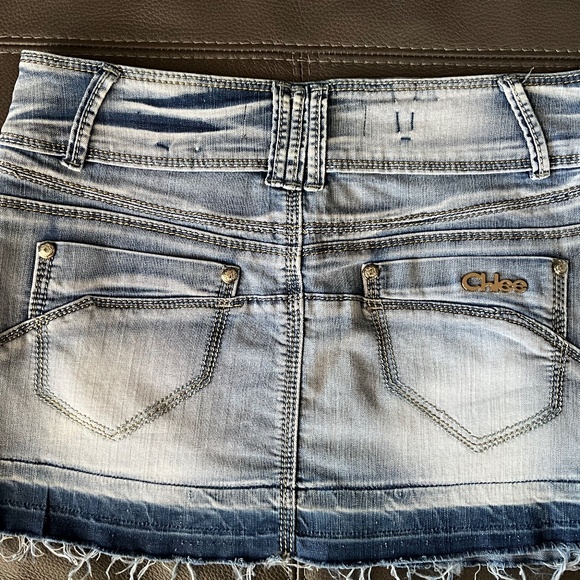 GOURD Jeans Y2K Denim Micro Mini Skirt Fringe Hippie Boho Distressed Blue 28 M - Picture 5 of 9